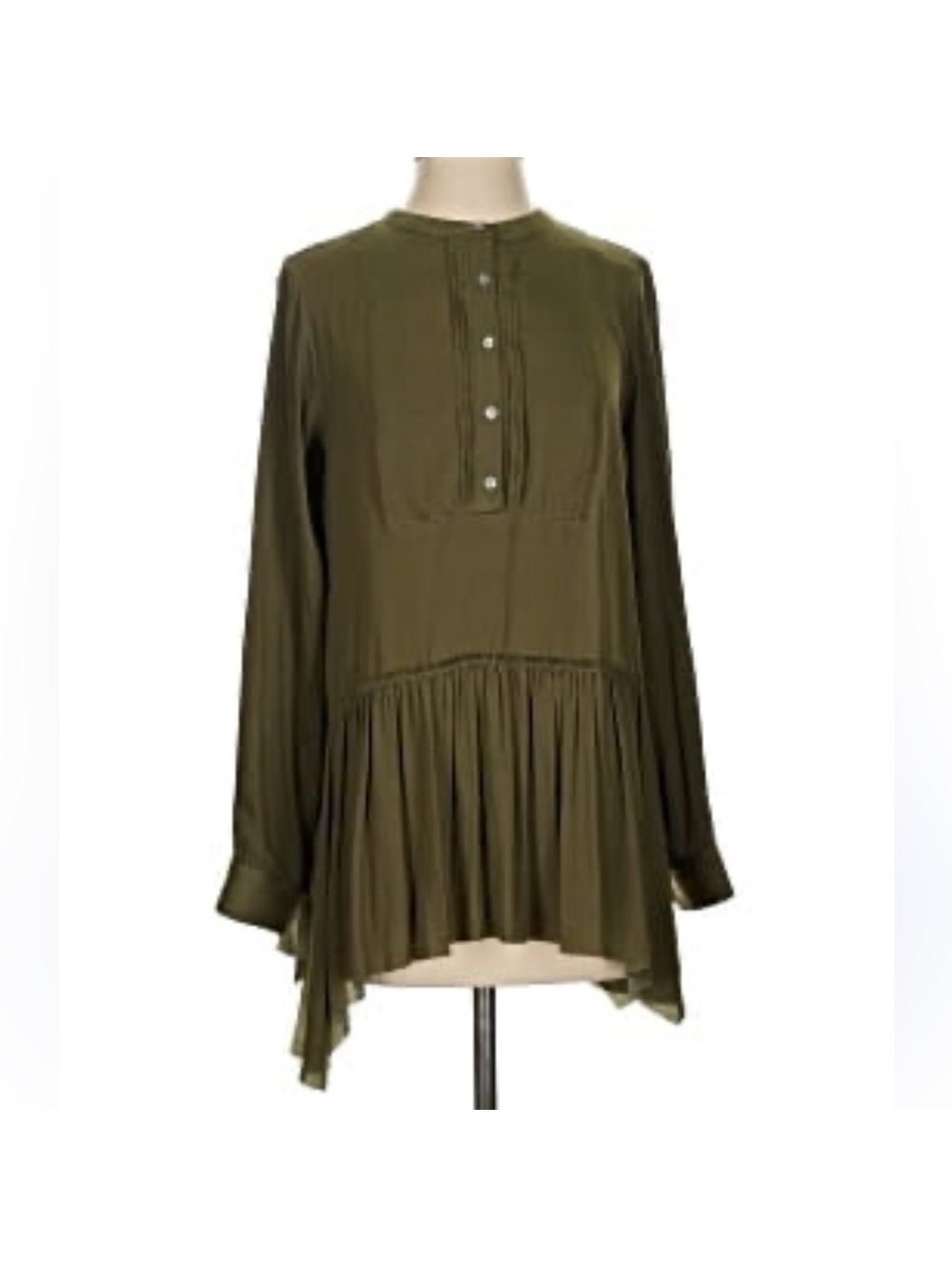 Y2K Banana Republic Heritage Khaki Green Ruffle Peplum Layers Tunic whimsigoth M